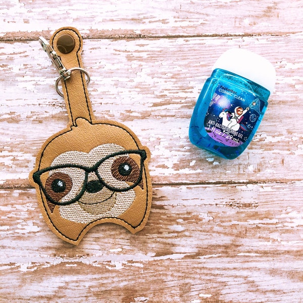 Sloth with Glasses Hand Sanitizer Holder, Nerdy Sloth Hand Sanitizer Keeper, Hand Sanitizer Clip --- choose from 70 Colors