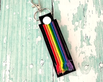 Rainbow Stripe Keychain, Rainbow Fringe Key chain, Rainbow Zipper Pull, Rainbow Gift, Rainbow Bag Tag, Key Fob --- 70 Colors