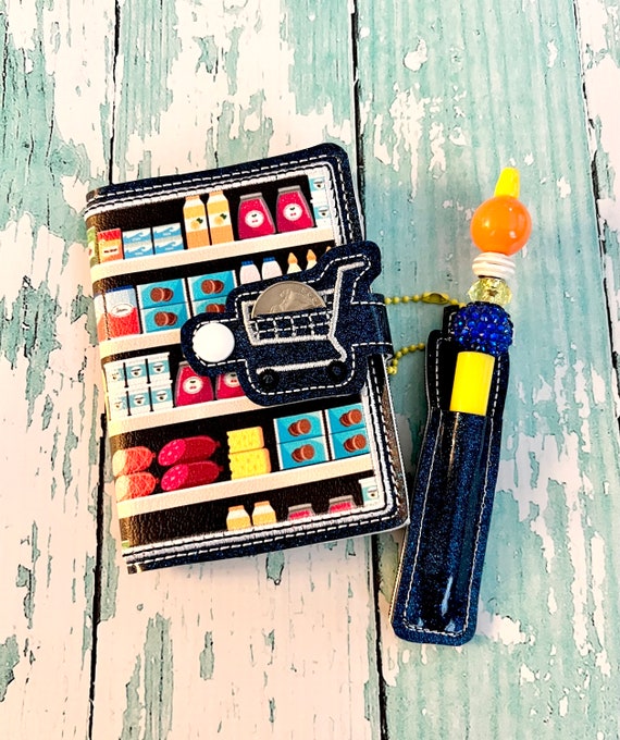 Grocery Organizer List Quarter Holder and Pen Bundle, Mini Composition Book with Quarter Holder---choose from 70 Colors
