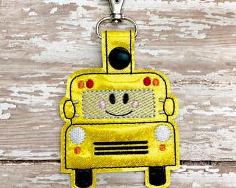 School Bus Keychain, School Bus Key chain, School Bus Zipper Pull, School Bus Bag Tag, Custom Keychain---You choose 70 Colors