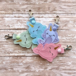 Narwhal Keychain, Narwhal Key chain, Narwhal Zipper Pull, Narwhal Gift, Narwhal Bag Tag, Key Fob --- 70 Colors
