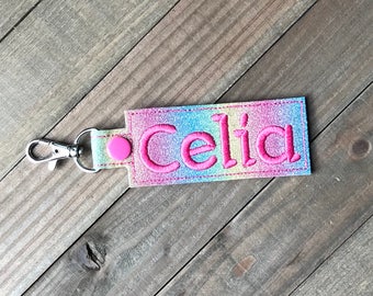 Personalized Name Tag, Personalized Name Keychain, Personalized Name Zipper Pull ---70 Colors --- Celia Font