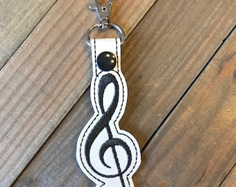 Treble Clef Keychain, Music Keychain, Music Note Key Chain, Gift for Musician Key Fob, Music Note Zipper Pull---70 Colors