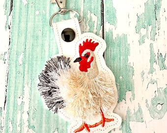 Llavero de pollo difuso tricolor, llavero de pollo con flecos, tirador de cremallera de pollo, etiqueta de bolsa de pollo difuso --- 70 colores