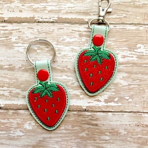 Strawberry Keychain, Strawberry Key Chain, Strawberry zipper pull, Strawberry Snap Tab, Strawberry Bag Tag