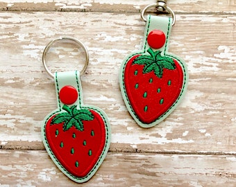 Strawberry Keychain, Strawberry Key Chain, Strawberry zipper pull, Strawberry Snap Tab, Strawberry Bag Tag