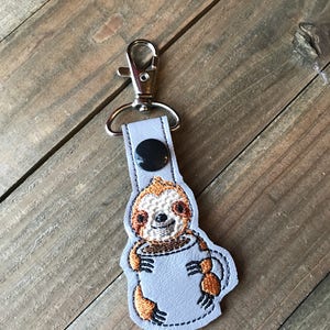 Sloth Keychain, Sloth Coffee Key chain, Sloth Zipper Pull, Sloth Coffee Bag Tag