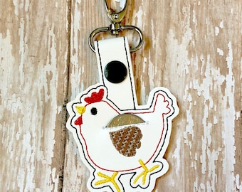 Chicken Quarter Holder, Chicken Keychain, Hen Quarter Key Chain, Snap Tab, Key Fob, Quarter Saver