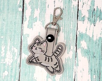 Cat Keychain, Cat Key chain, Cat Zipper Pull, Cat Gift, Cat Bag Tag, Cat Key Fob --- 70 Colors