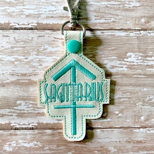 Sagittarius Keychain, Zodiac Keychain, Sagittarius Bag Tag, Sagittarius Zipper Pull ---70 Colors