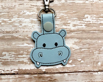 Hippo Keychain, Hippo Key chain, Hippo Bag Tag, Hippo Key Fob, Custom Keychain---You choose 70 Colors