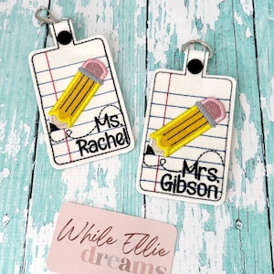 Personalized Teacher ID Badge Holder, Vertical Badge Holder, Teacher iD Holder, Vertical ID Holder — Notebook Paper and Pencil image 1