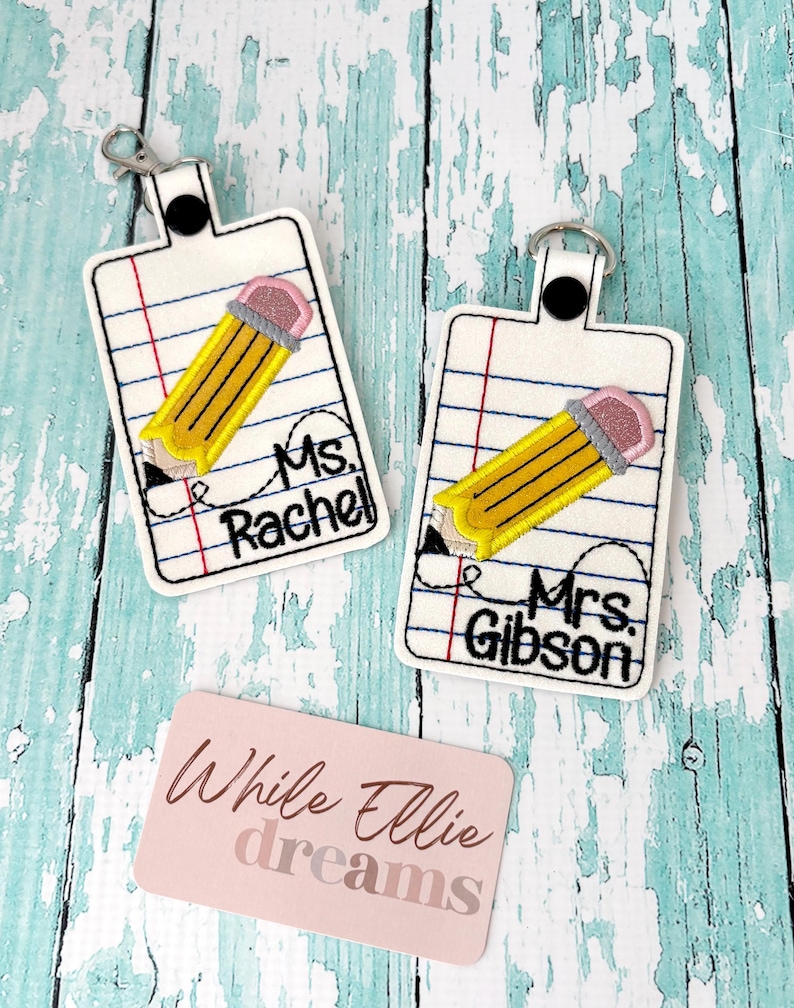 Personalized Teacher ID Badge Holder, Vertical Badge Holder, Teacher iD Holder, Vertical ID Holder — Notebook Paper and Pencil image 1