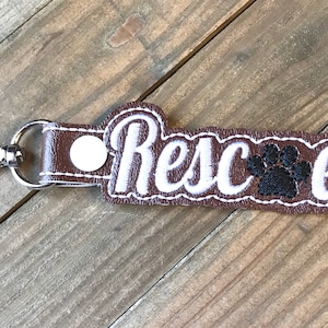 Dog Rescue Keychain, Dog Rescue Key Chain, Rescue Snap Tab Key Fob, Rescue Bag Tag --- You Choose 70 Colors!