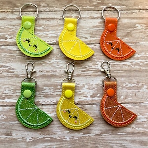 Lemon Slice Keychain, Lime Slice Key Chain, Orance zipper pull, Citrus Snap Tab, Lemon, Lime, Orange Bag Tag