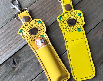 Lip Balm Holder, Lip Balm Keychain, Lip Balm Cozy, Chapstick Holder, Sunflower Lip Balm Holder