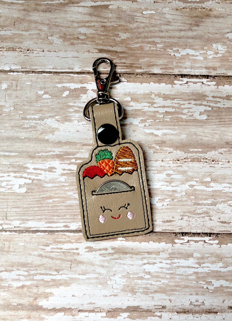 Grocery Bag Quarter Holder, Grocery Store Keychain, Quarter Key Chain, Snap Tab, Key Fob, Quarter Saver image 1