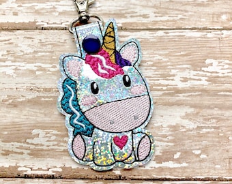 Unicorn Keychain, Sitting Unicorn Key Chain, Unicorn Bag Tag, Unicorn Zipper Pull --- You choose from 70 Colors!