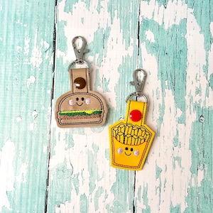 Best Friends Keychain, Burger and Fries BFF Key Fob, Best Friend Bag Tag, BFF Zipper Pull, Best Friend Gift, Burger and Fries Key Chain