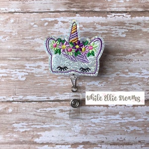 Unicorn Badge Reel, Nurse Badge Reel, ID badge reel, Retractable Badge Reel, Hospital Badge Reel, Happy Unicorn Badge Reel image 1