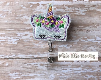 Unicorn Badge Reel, Nurse Badge Reel, ID badge reel, Retractable Badge Reel, Hospital Badge Reel,  Happy Unicorn Badge Reel