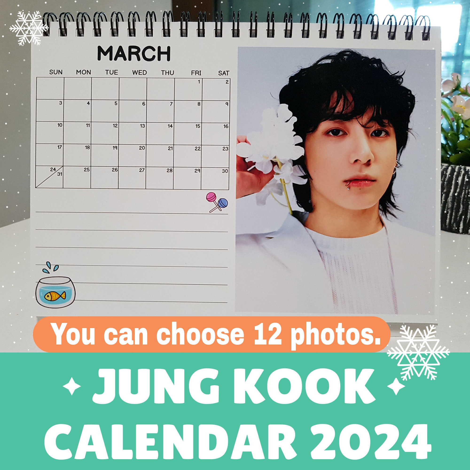 Calendar 2024 BTS Jung Kook Golden BTS 2024 年カ ジミン レンダー、クラシック Kポップ