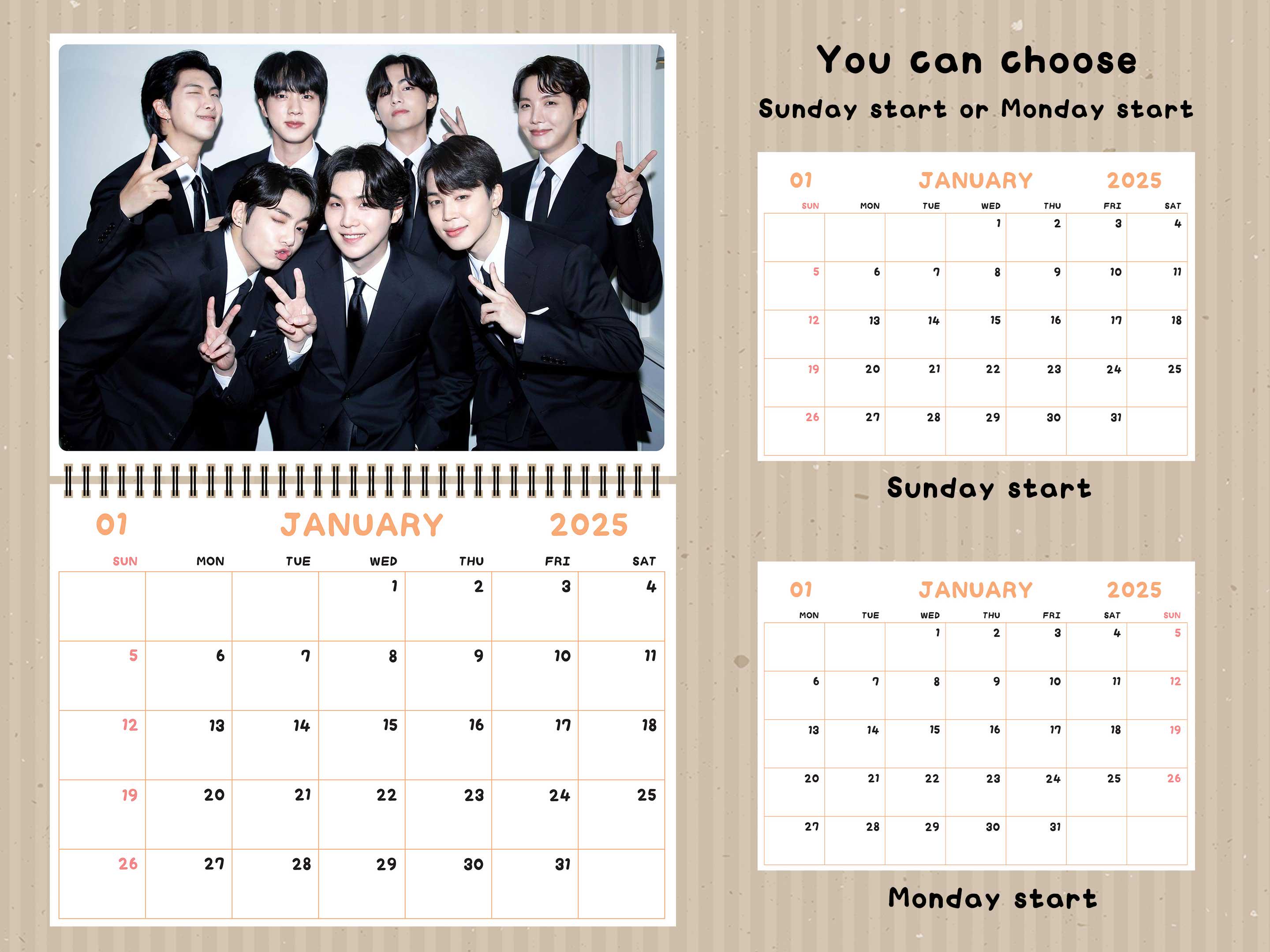 BTS Wall Calendar 2025, Rm/jin/suga/j-hope/jimin/jungkook/v