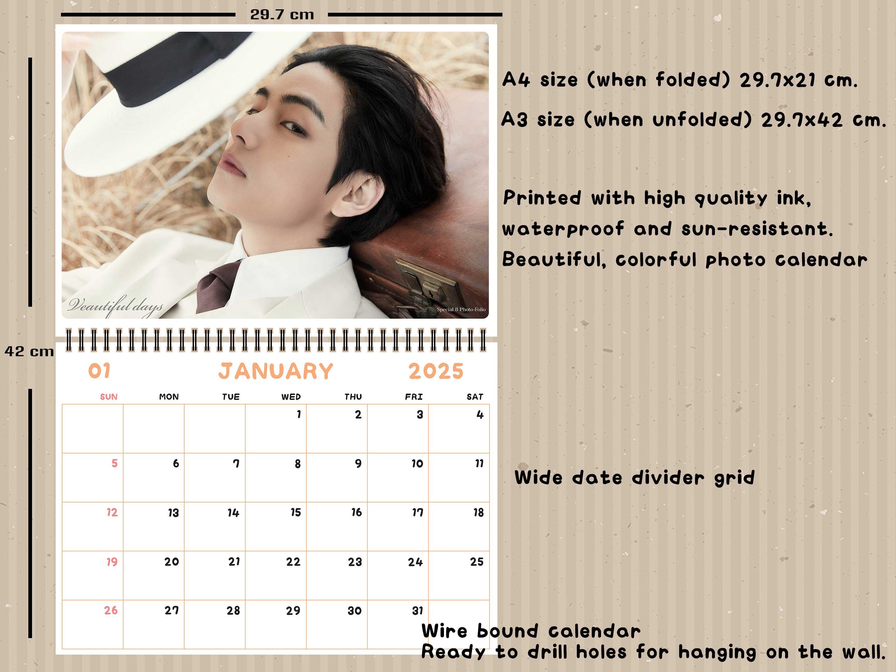 V BTS Wall Calendar 2025 A3 Size, Kpop Calendar 2025