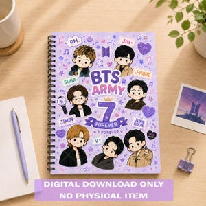 BTS Army Printable Notebook Kit | 9 PNG Journal Pages | Army Gift | Digital Download | Kpop Planner Inserts