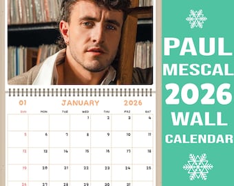 Paul Mescal Calendar 2026 / Paul Mescal Wall Calendar 2026 / Friend Gift Christmas Gifts New Year Gift Sunday & Monday start A3 size
