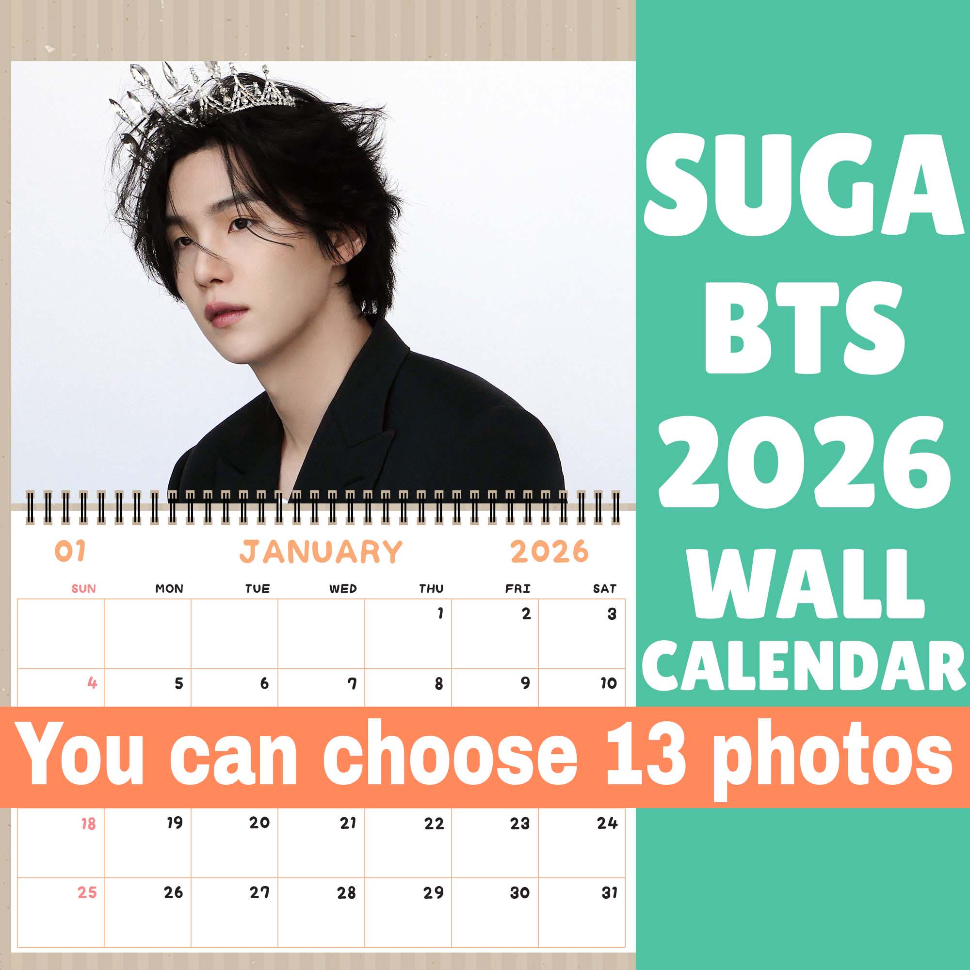 SUGA BTS Wall Calendar 2026 A3 Size, Kpop Calendar 2026