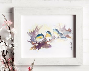 Birds Watercolor Instant Download, Gift For Dad, Bird Downlodable Print, Digital Poster, Digital Animal Art, Watercolor Printable, Spring