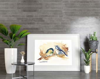Impresión de acuarela de pájaros, arte de pared para decoración del hogar (descarga digital)