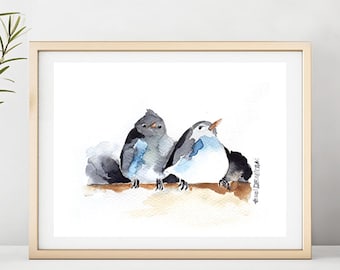 Birds Art Print, Digital Poster, Bird Watercolor Instant Download, Room Decor Wall Art, Digital Art, Watercolor Printable, Gift For Him