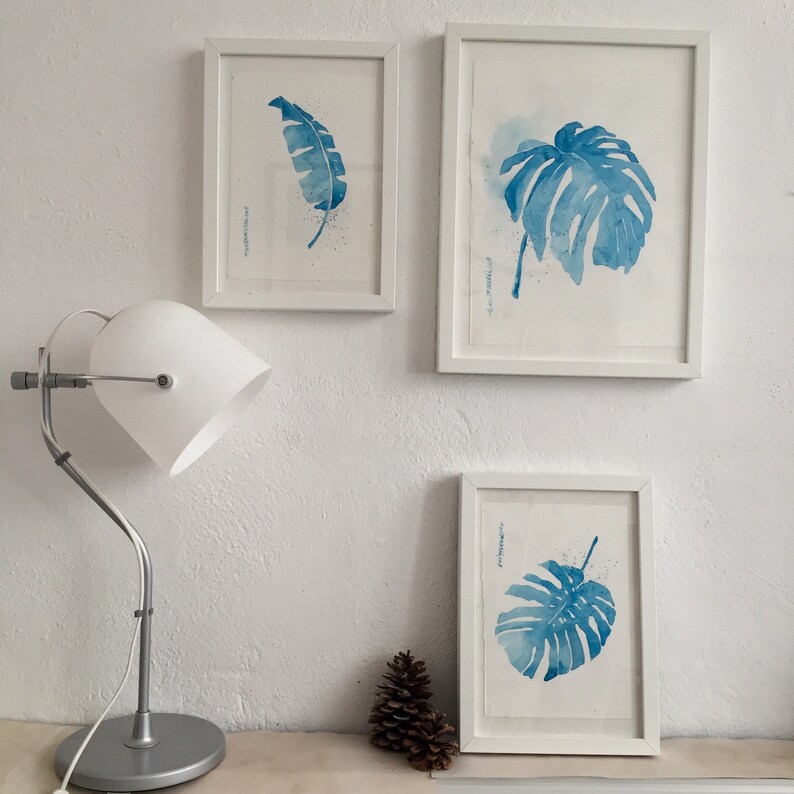Botanical Art, Set shops Of 3, Original Watercolor Leaf, Contemporary Fine Art, Tropical Leaf, Botanical Wall Art, Modern Art, Art Lover Gift,