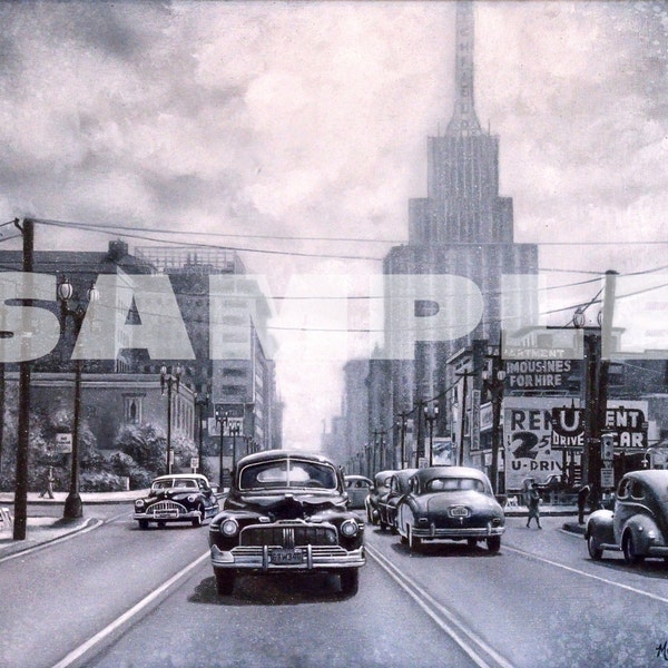 Vintage Downtown Los Angeles, Bunker Hill 1940's - Original Artwork Download File