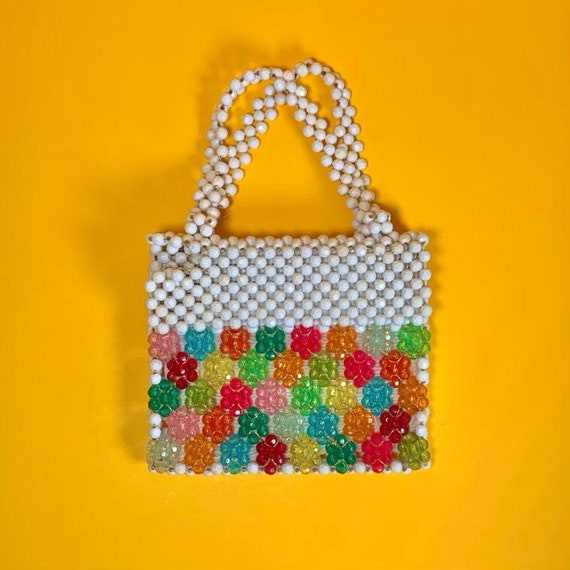 Vintage Italian Handmade Flower Beaded Purse Hand… - image 1