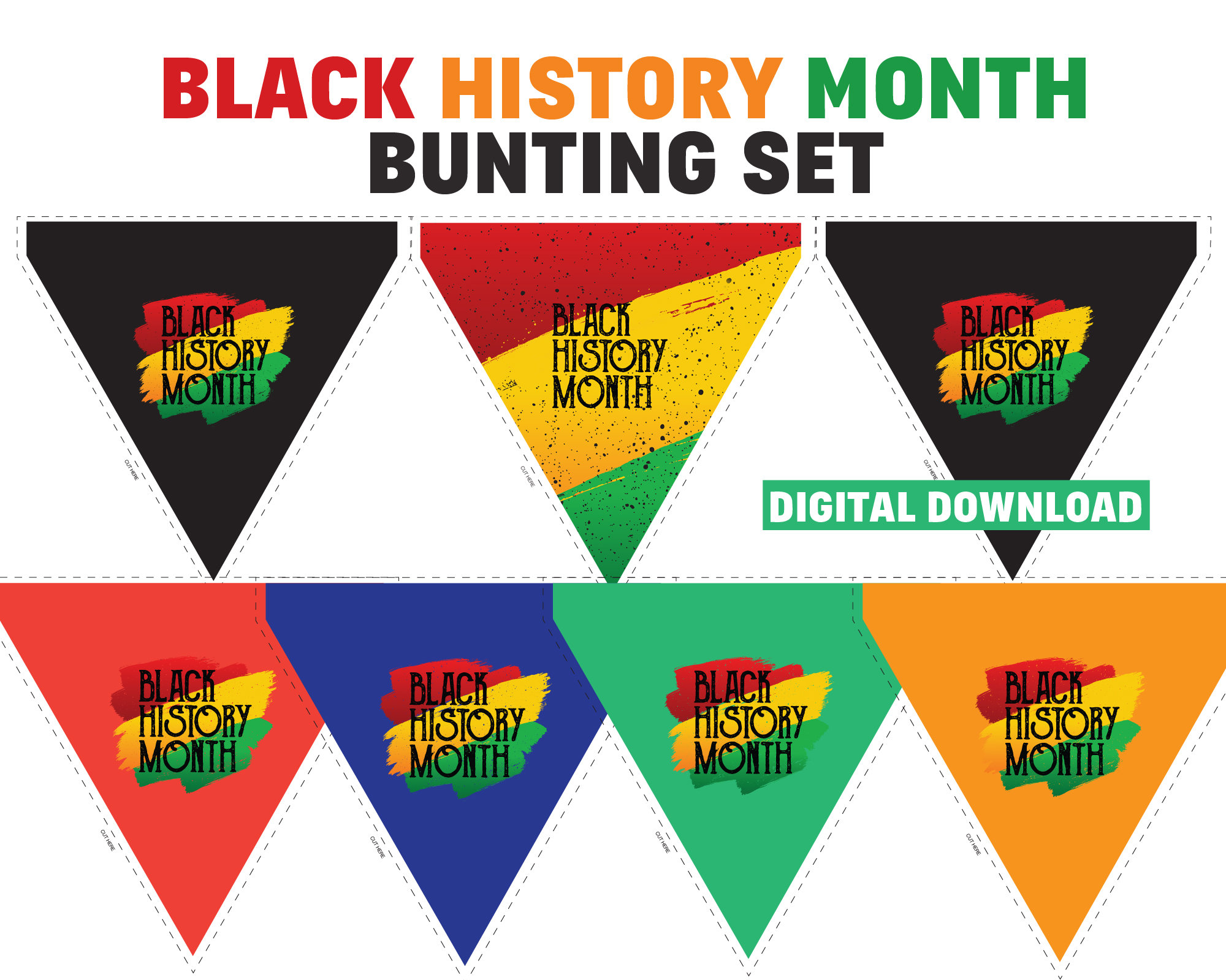 Black History Month Bunting Flag for Classroom, Triangle Bunting