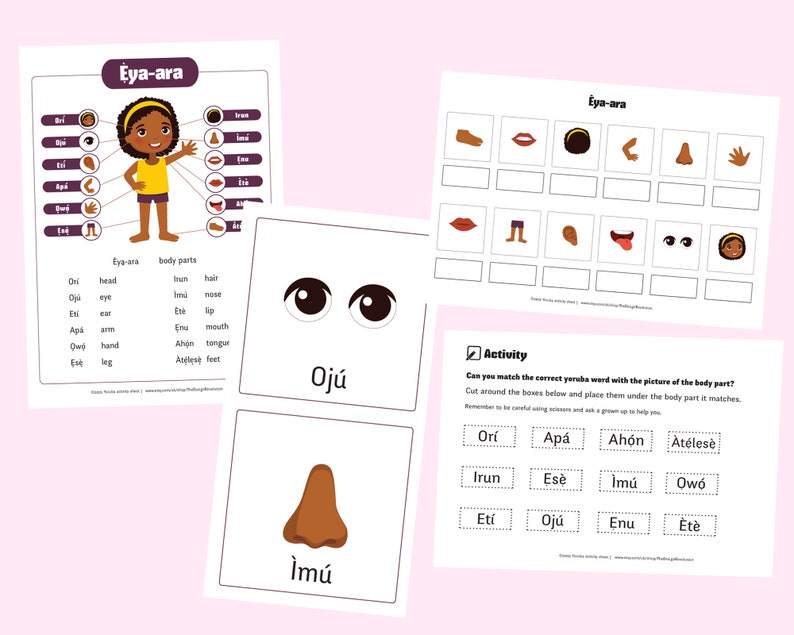 Yoruba Body Parts Flashcards and Activity Sheet Printables Etsy UK