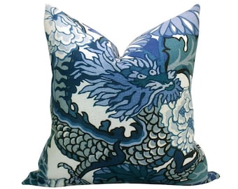 Pillow cover, Chiang Mai Dragon China Blue, floral, Orange Olive Studio pillow