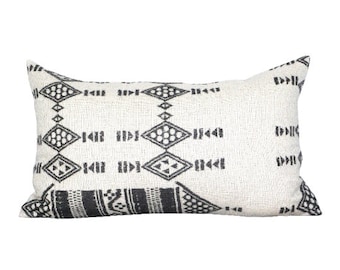 Outdoor pillow cover, Mombasa Black on Natural, lumbar, tribal stripe, Orange Olive Studio pillow
