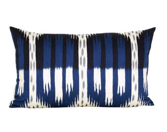 Bukhara Ikat lumbar pillow cover in Indigo