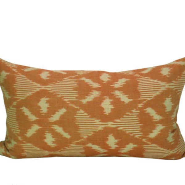 Pillow cover, Darjeeling Ikat Persimmon, lumbar, geometric tribal, Orange Olive Studio pillow