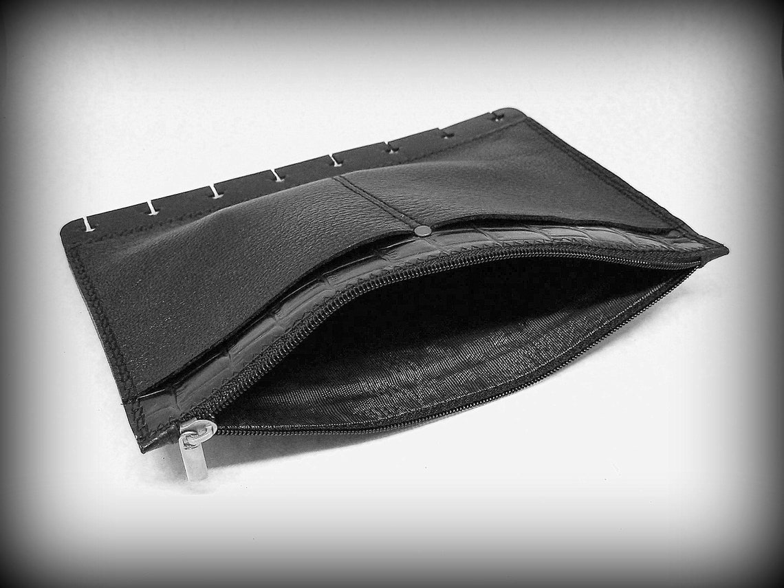 Black Leather patchwork zippered purse for Happy Planner pen Etsy