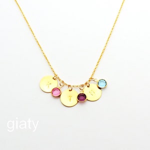 50% OFF Sale Three Initials With Birthstone Charms Necklace, Birthstone Jewelry, Personalized Necklace, Initial Charm Necklace