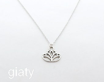 35% Off Mother’s Day Sale Silver Lotus Necklace, Simple Necklace, Lotus Necklace, Dainty Charm Necklace, Lotus Charm Necklace
