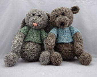 Wooly Friends (Oso y Conejito) (Descarga instantánea patrón de crochet muñeca Amigurumi pdf)