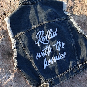 Rollin&#39; With The Homies Recreated Embroidered Denim Jacket Vest