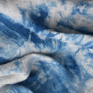 Natural Indigo Hand dyed Linen Fabric / Tie Dye Linen / Fabric by the Yard