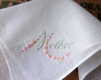 Mother handkerchief, embroidered Mother handkerchief, vintage wedding handkerchief, Mother of The Bride hankie